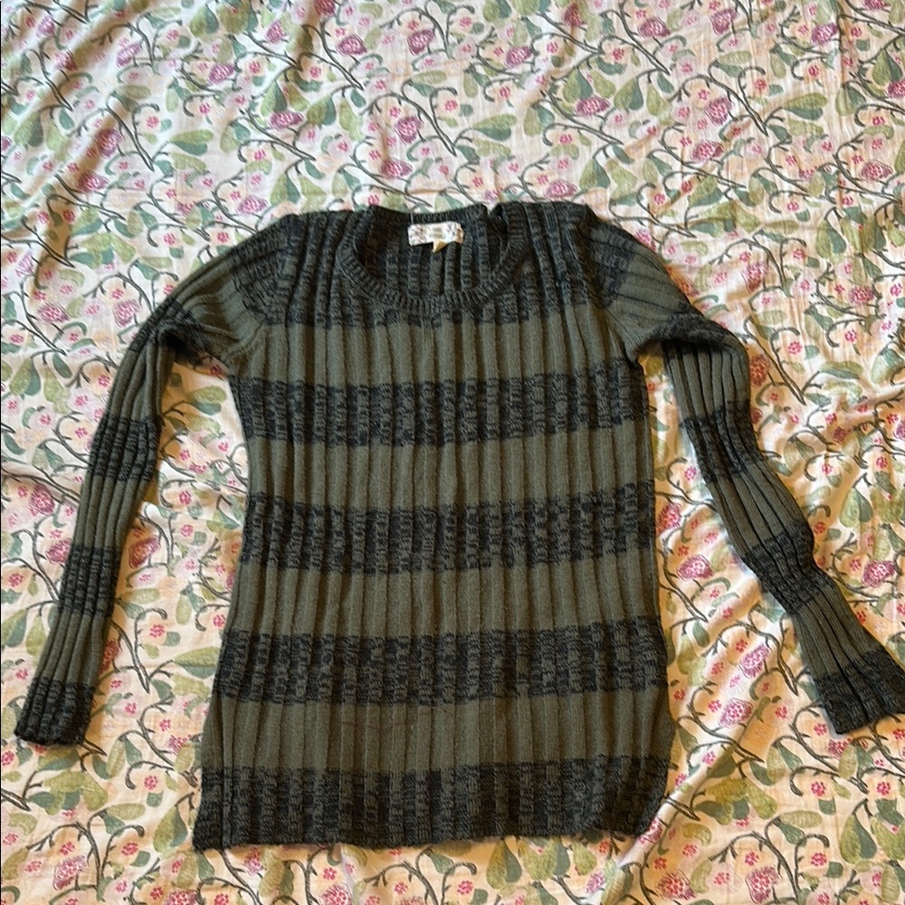 Striped Green and Gray Women's Sweater
